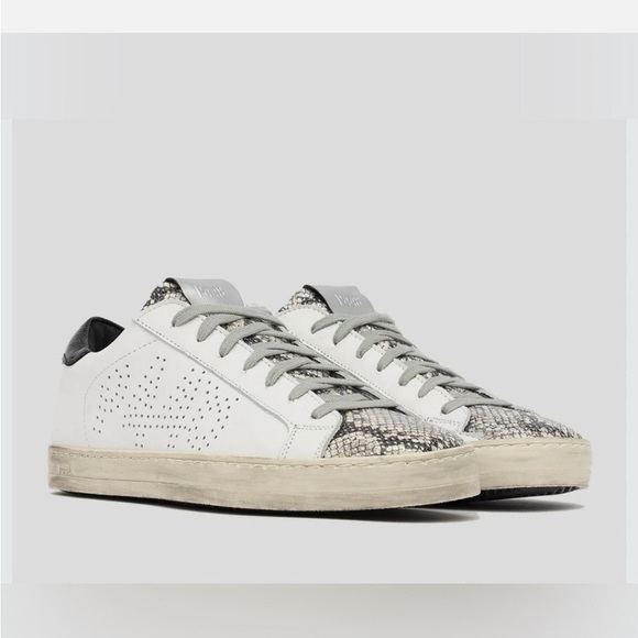 P448 John Python-Print Leather Low Top Sneakers - Picture 2 of 15